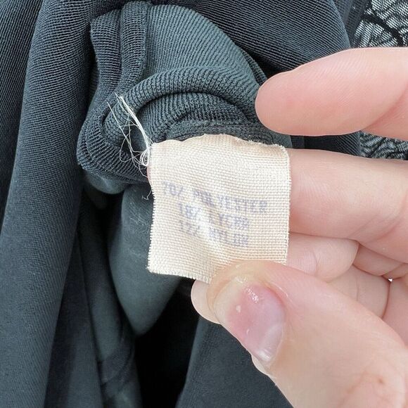 Vintage Lillie Rubin Black Midi Dress Side‎ Leg Slit Lace Sleeves Size Medium - Picture 10 of 10